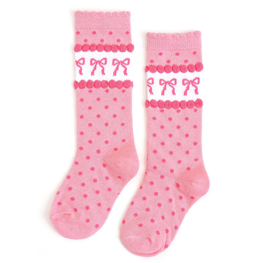 Pink Bow | Scalloped Knee Socks