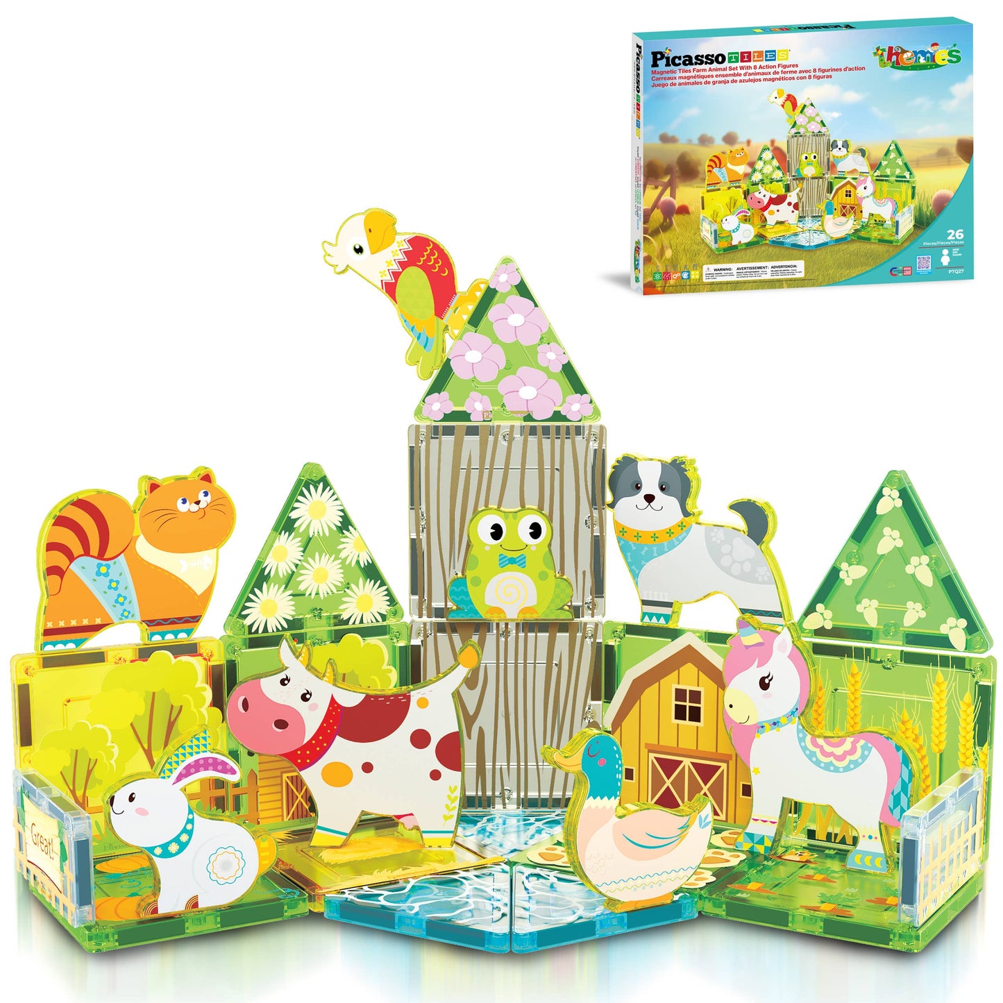 PicassoTiles 26pc Magnetic Tile (Farm Theme) Toy Set