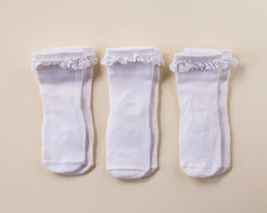 Comfort Collection | White Lace Non-Slip Silicone Grip Baby Socks