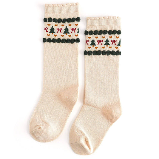 Vanilla Fair Isle | Scalloped Knee High Socks