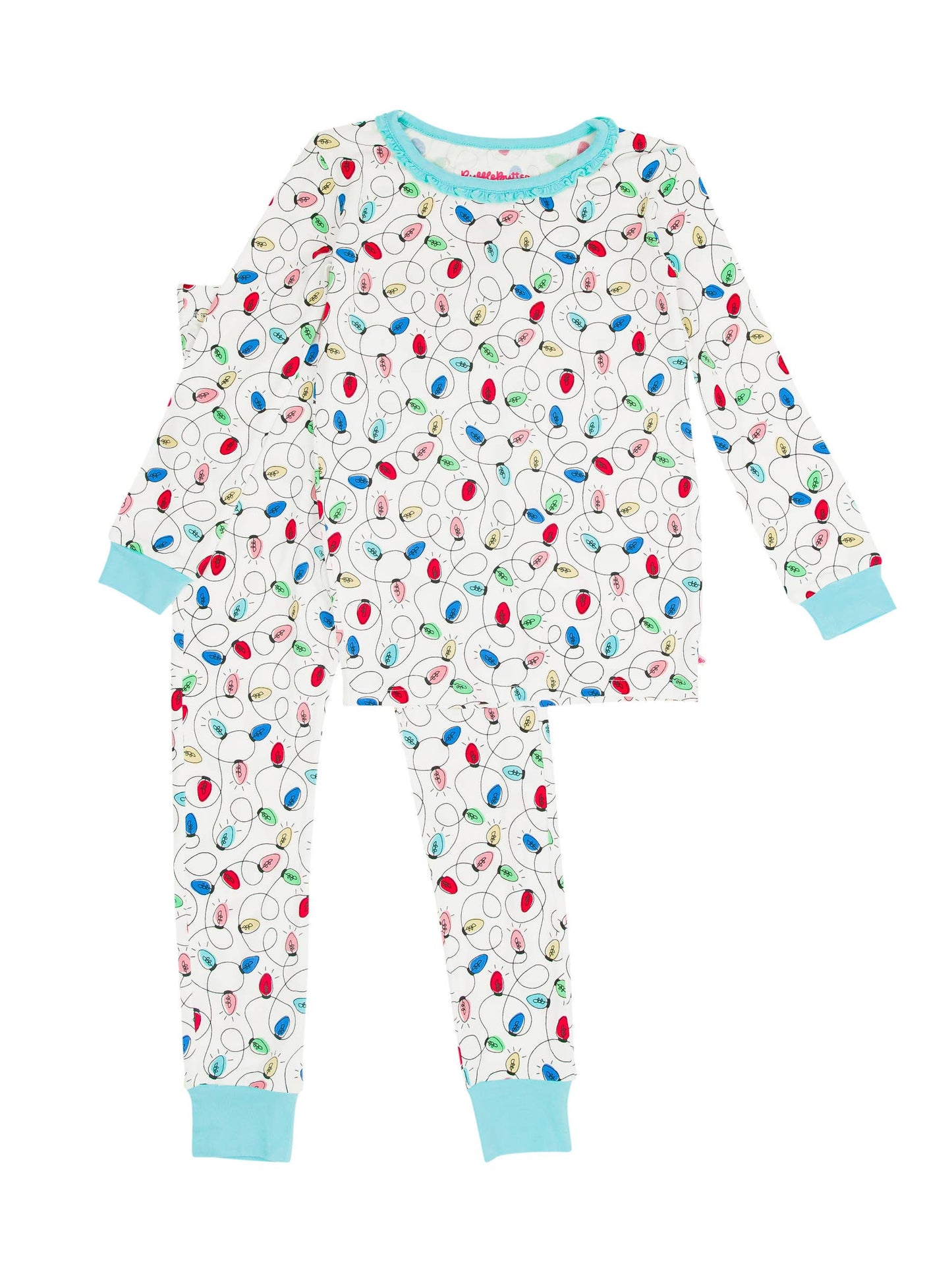 Toddler Girls Holiday Lights Bamboo Viscose Ruffle Long Sleeve Pajama Set
