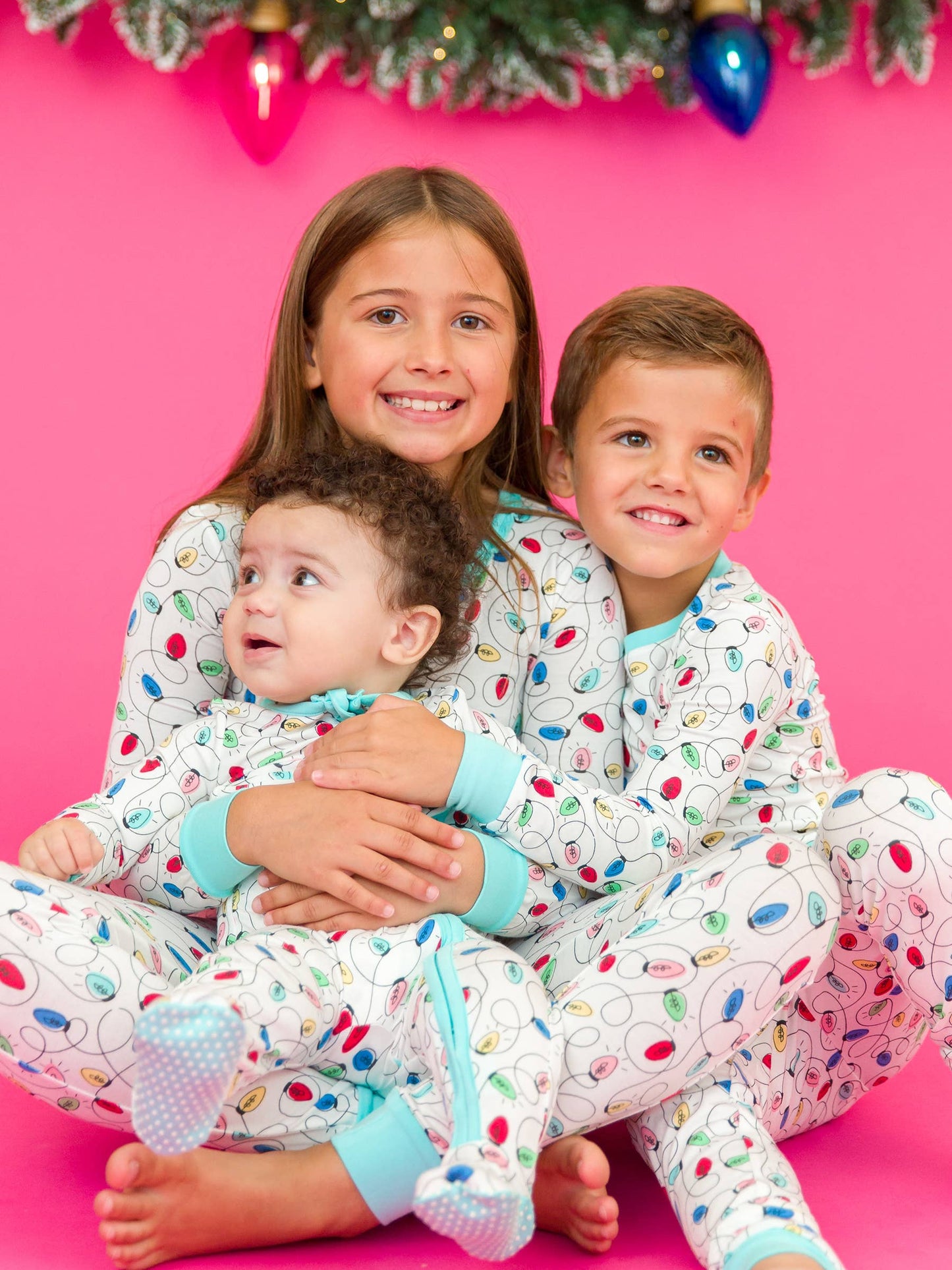 Girls Holiday Lights Bamboo Viscose Ruffle Long Sleeve Pajama Set