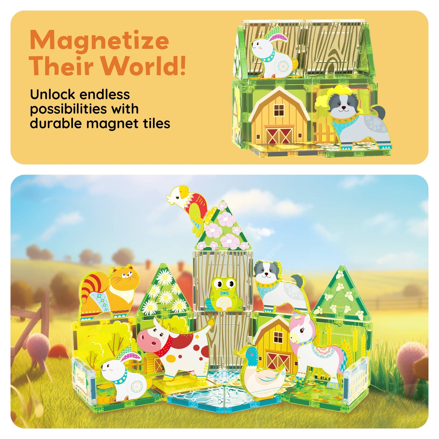 PicassoTiles 26pc Magnetic Tile (Farm Theme) Toy Set