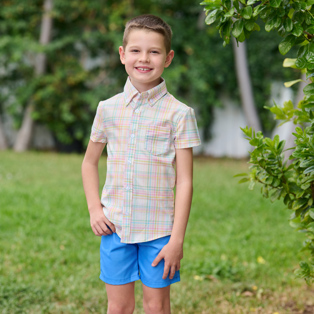 Boys Spring Short Sleeve Button Down - Henry Easter Plaid