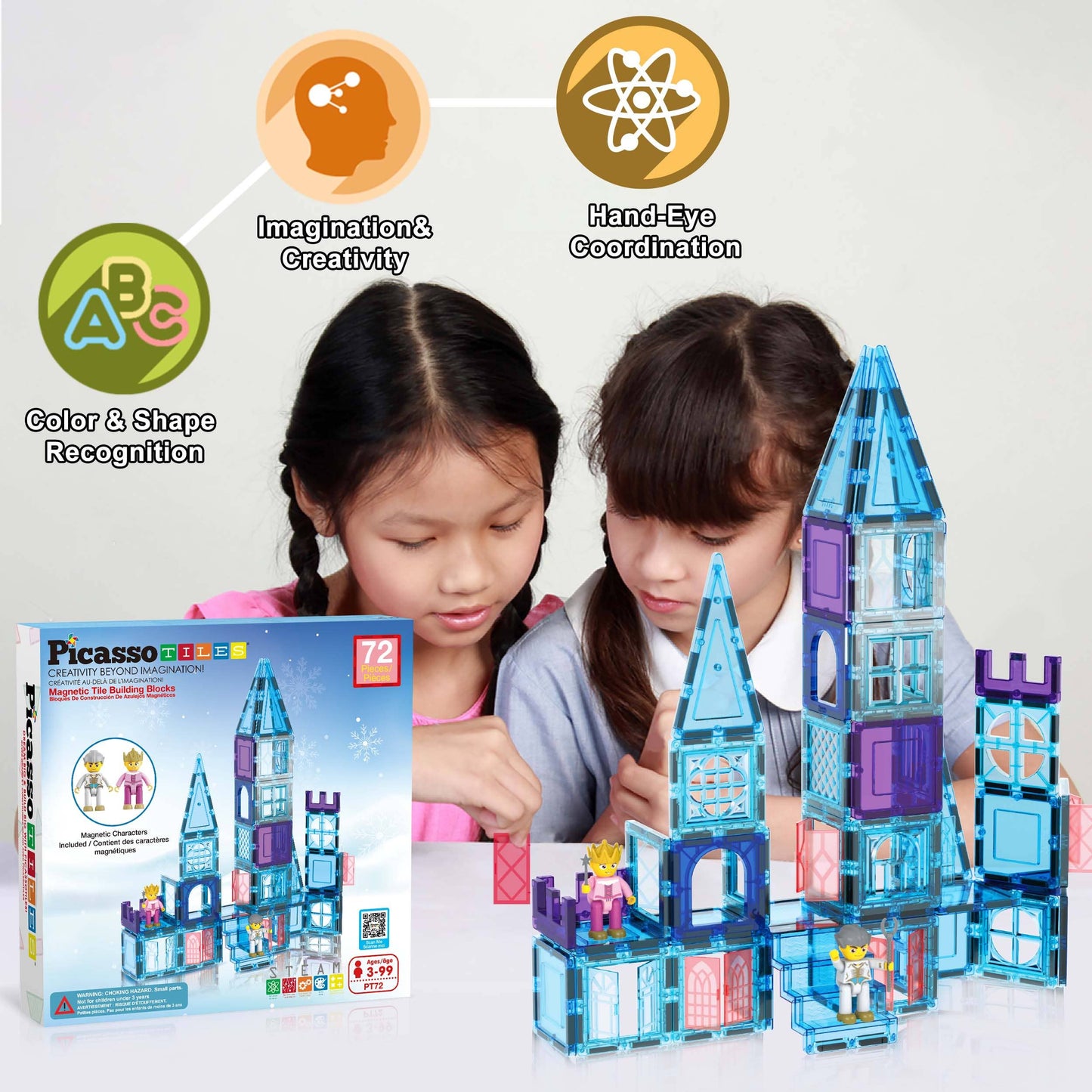 72 Piece Magnetic Building Tiles Castle Winter Ice Theme