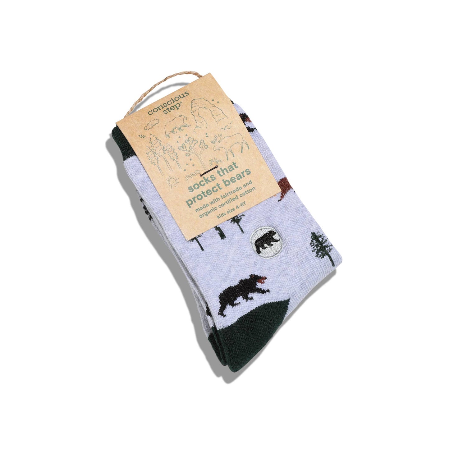 Kids Socks that Protect Bears (light grey with bears)