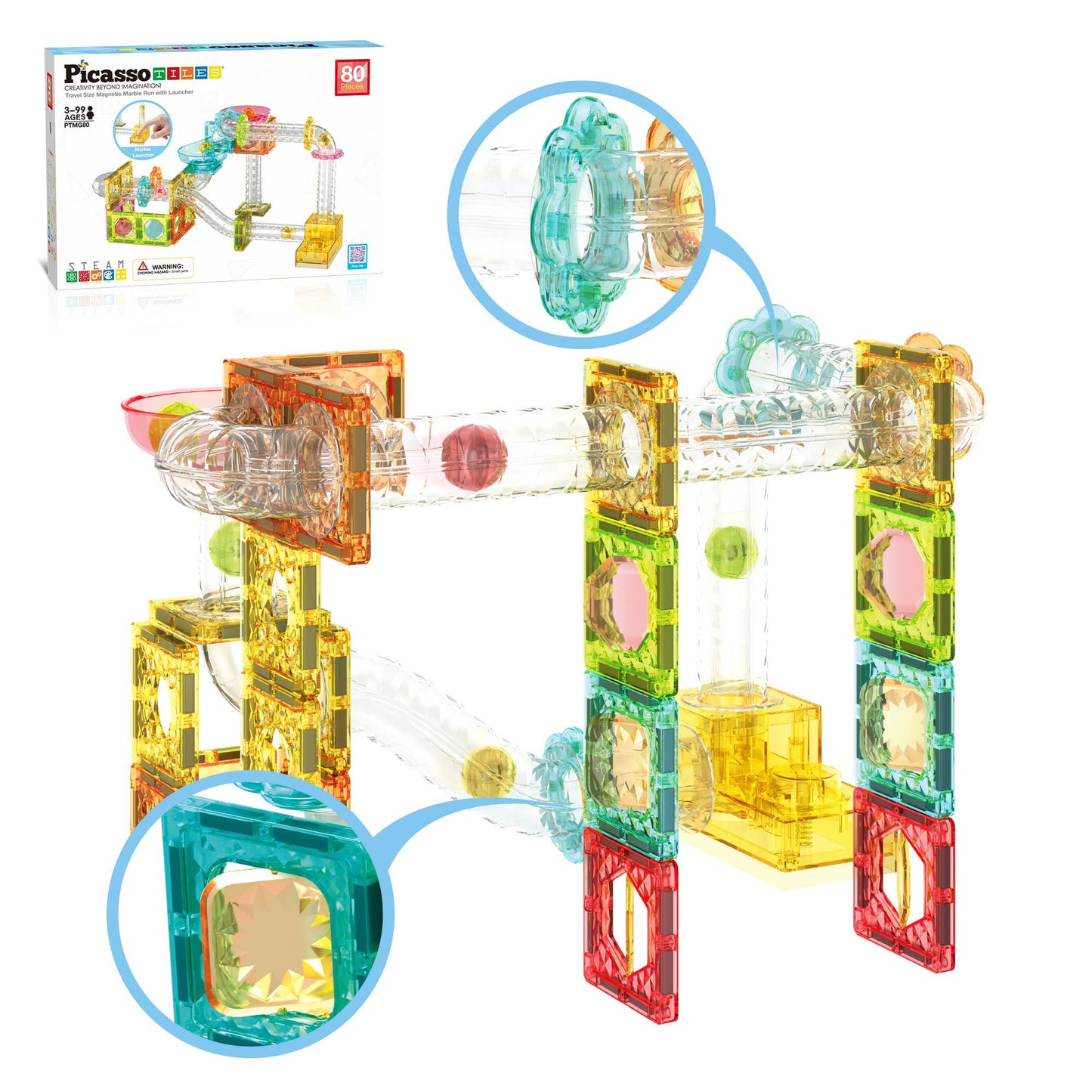 PicassoTiles (80 Pcs)(Marble Run Travel Size)