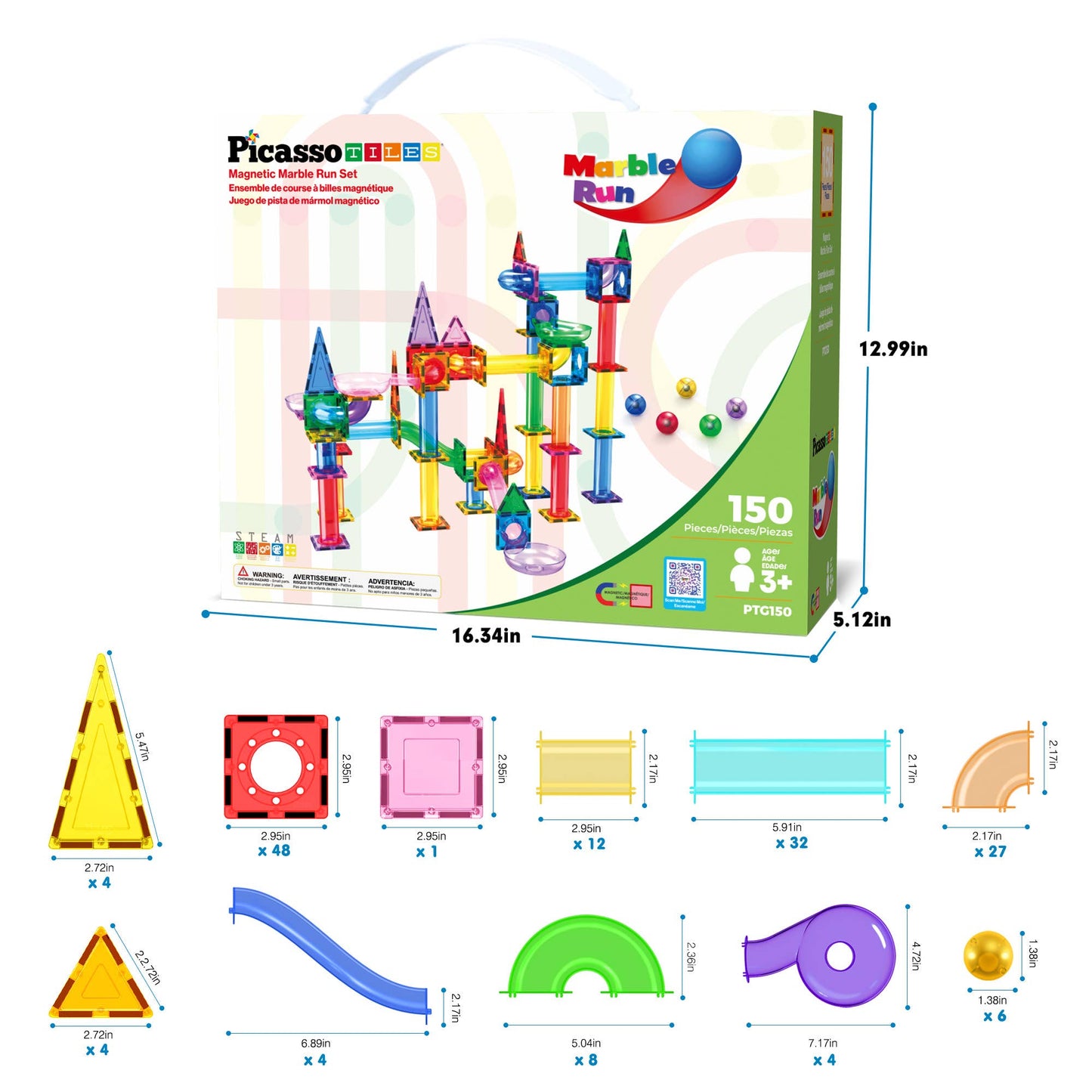 PicassoTiles Magnetic (Marble Run) Set