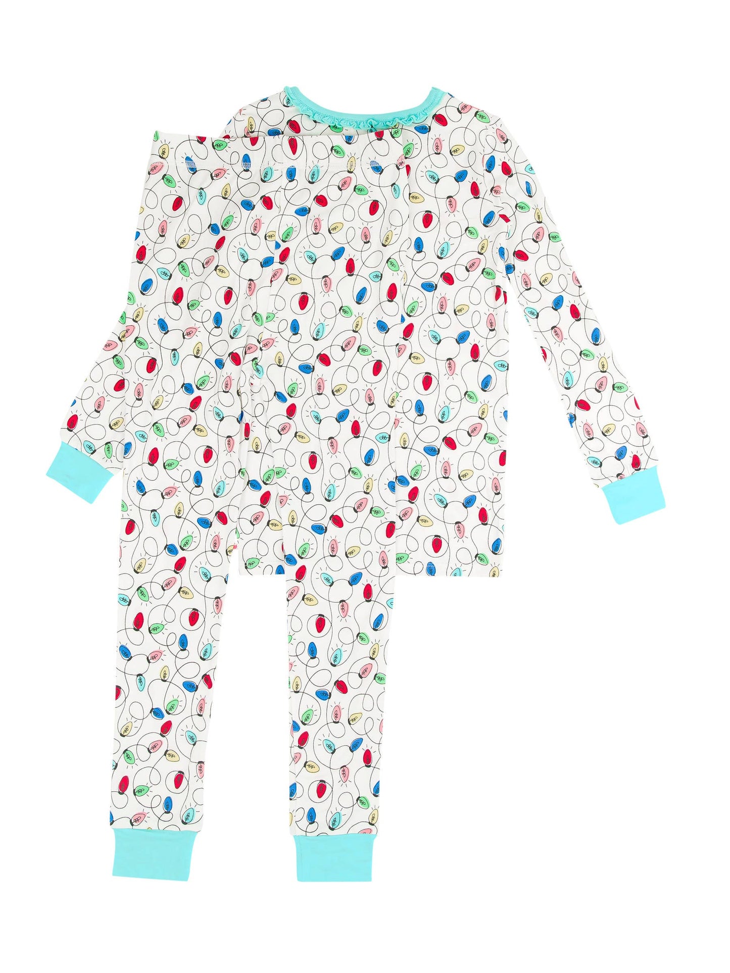 Girls Holiday Lights Bamboo Viscose Ruffle Long Sleeve Pajama Set
