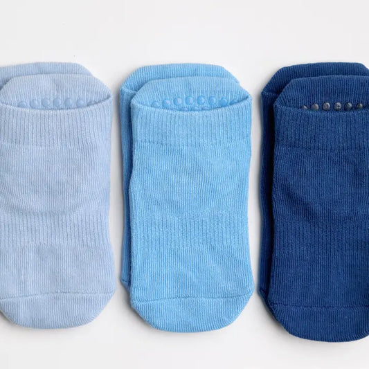 Chaney Collection | Blue and Navy Non-Slip Grip Baby, Kids Ankle Socks