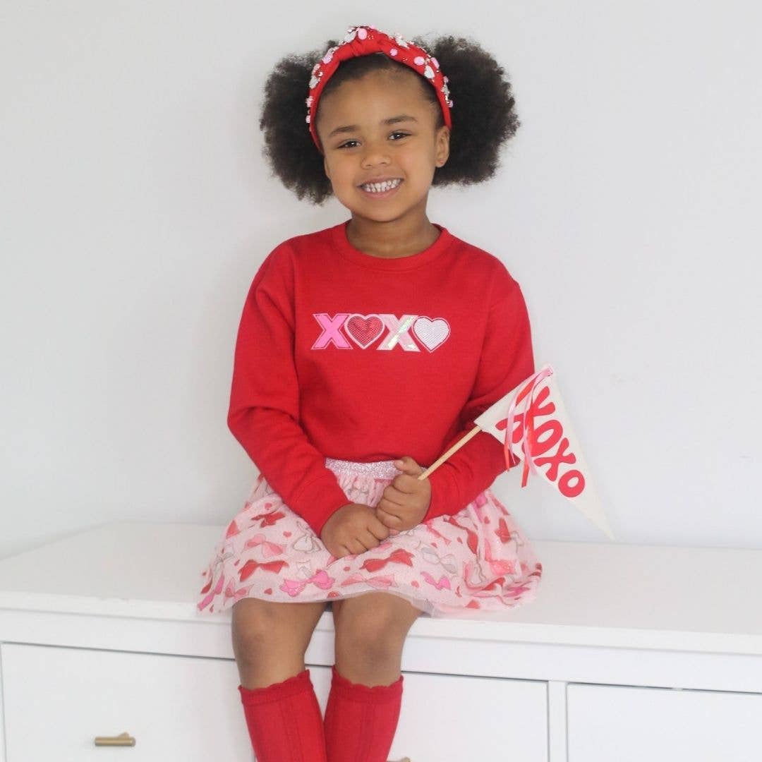 XOXO Sequin Patch Valentine's Day Sweatshirt - Kids Crewneck