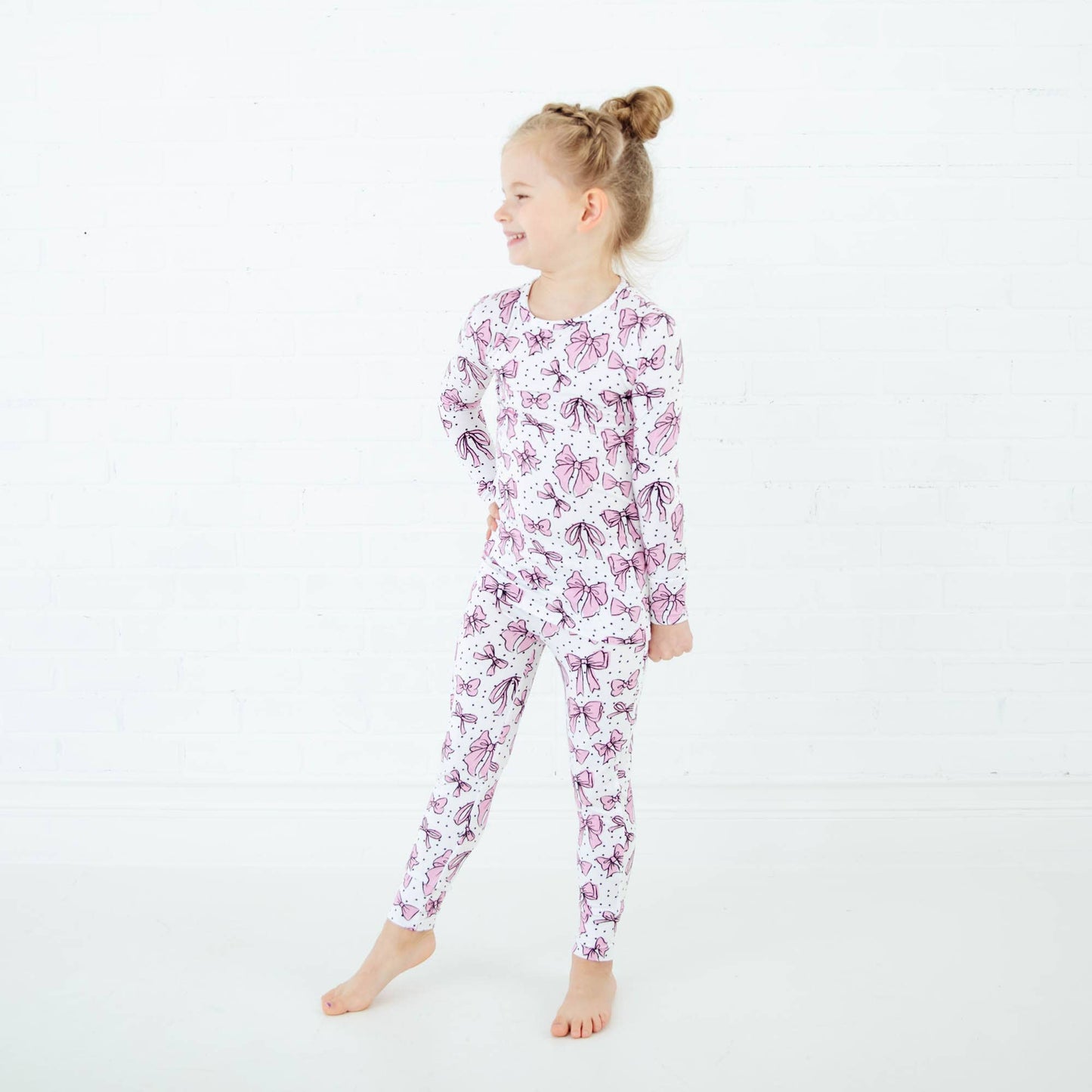 All Tied Up Pink Bows Kids Bamboo Two Piece Pajamas Set