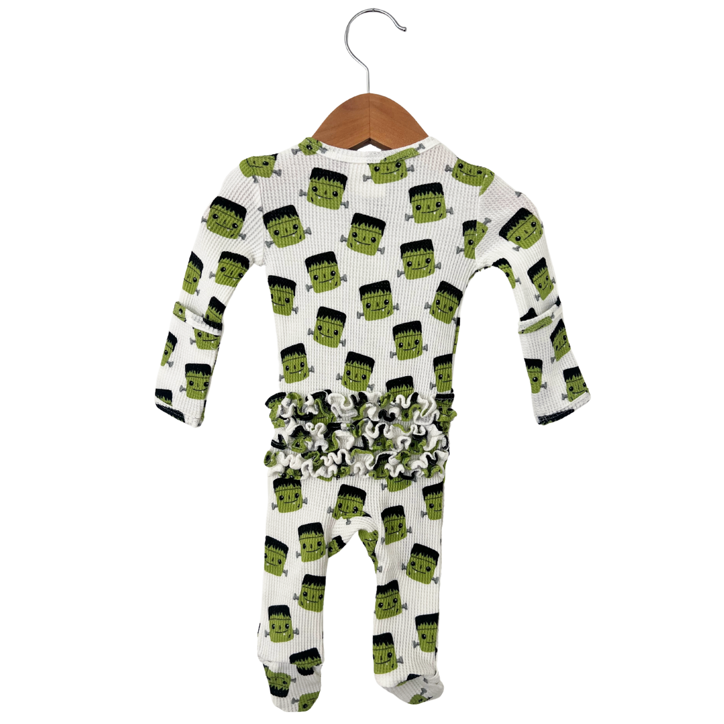 Organic Waffle Ruffle Zip Footie, Halloween Monster