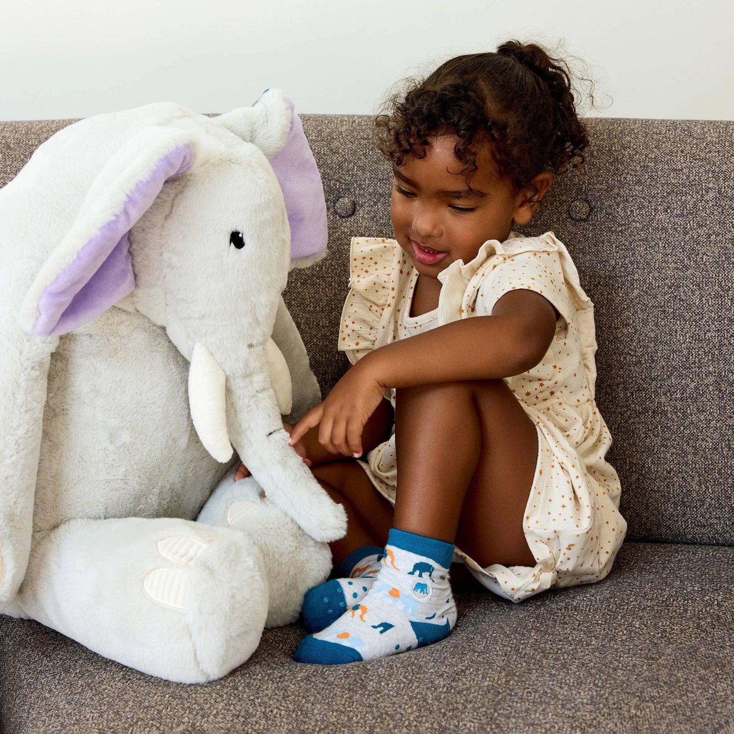 Kids Socks that Protect Elephants (light grey with elephants)