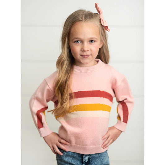 Girls Pink Rainbow Crew Neck Sweater