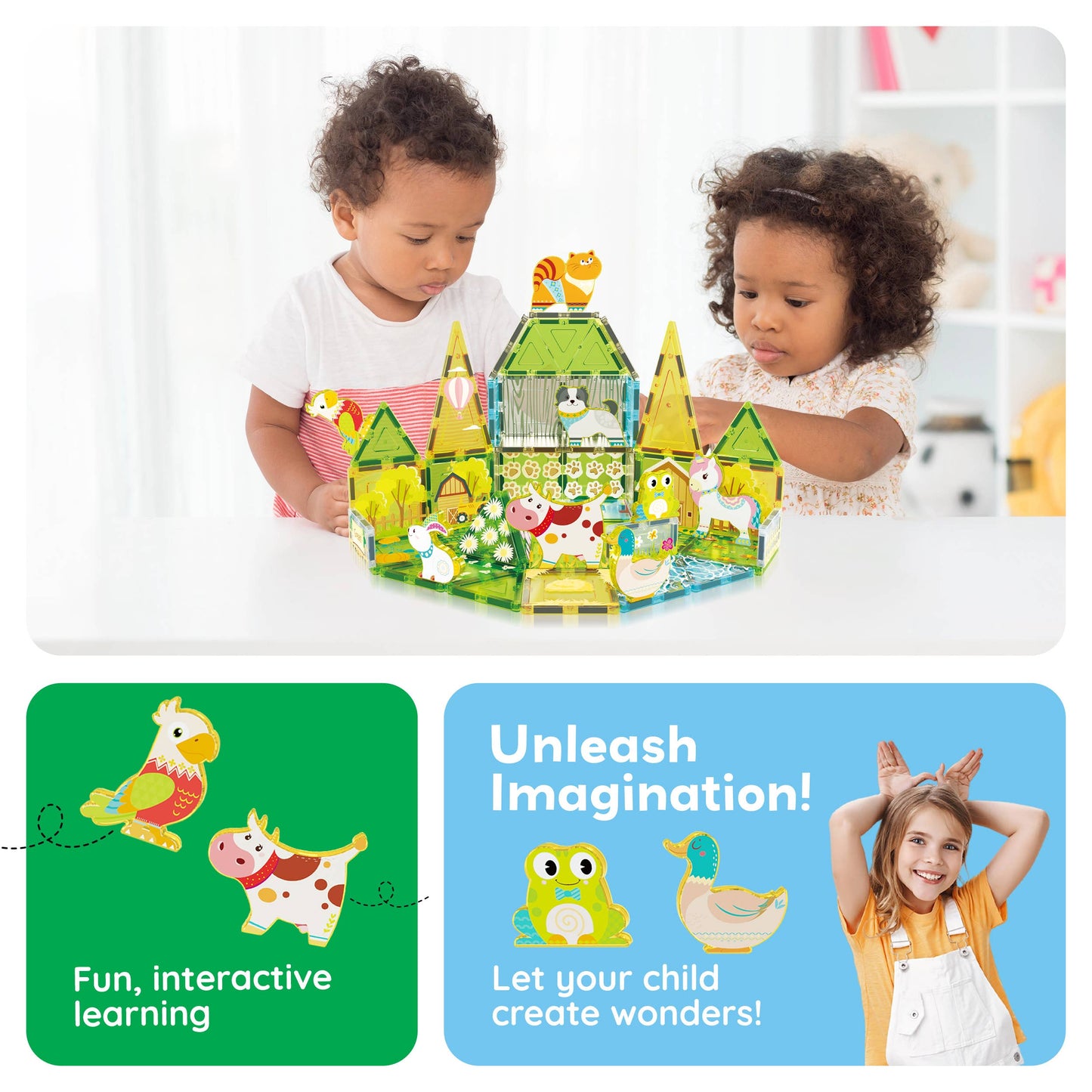 PicassoTiles 26pc Magnetic Tile (Farm Theme) Toy Set