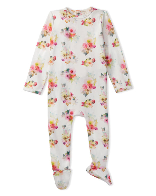 Floral Pointelle Footie - Winter White