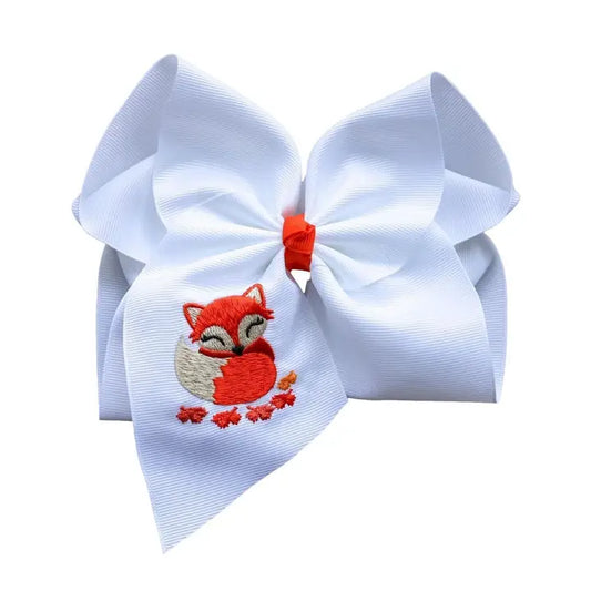 Fall Fox Embroidered Bow