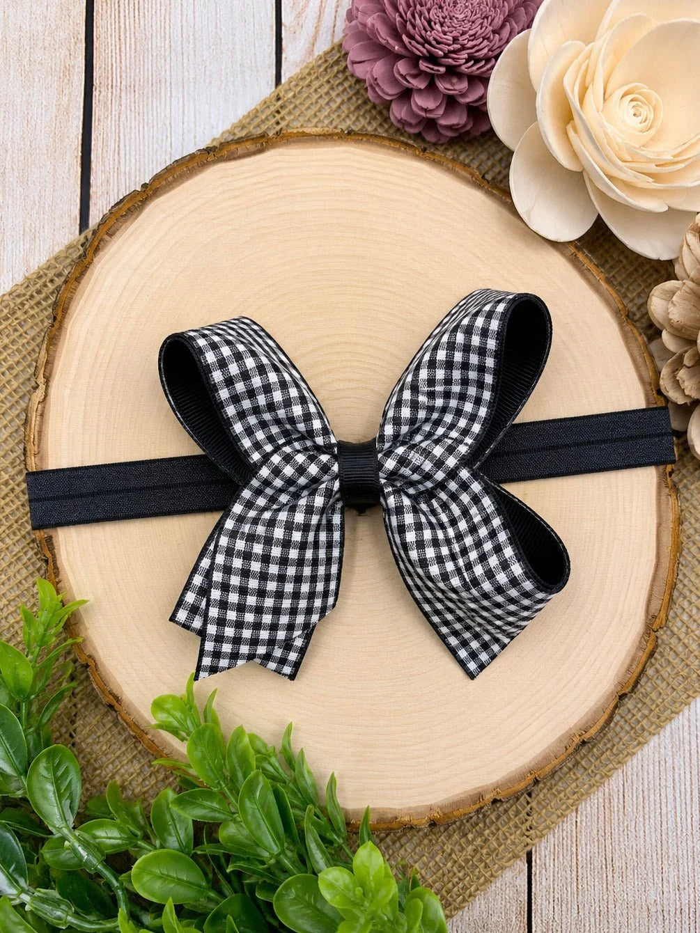 Gingham Classic Boutique Hair Bow | Clip or Headband 4.5"