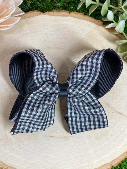Gingham Classic Boutique Hair Bow | Clip or Headband 4.5"