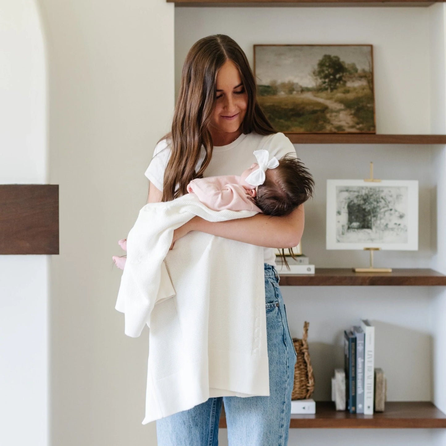 Cream Heirloom Cotton Knit Receiving Blanket