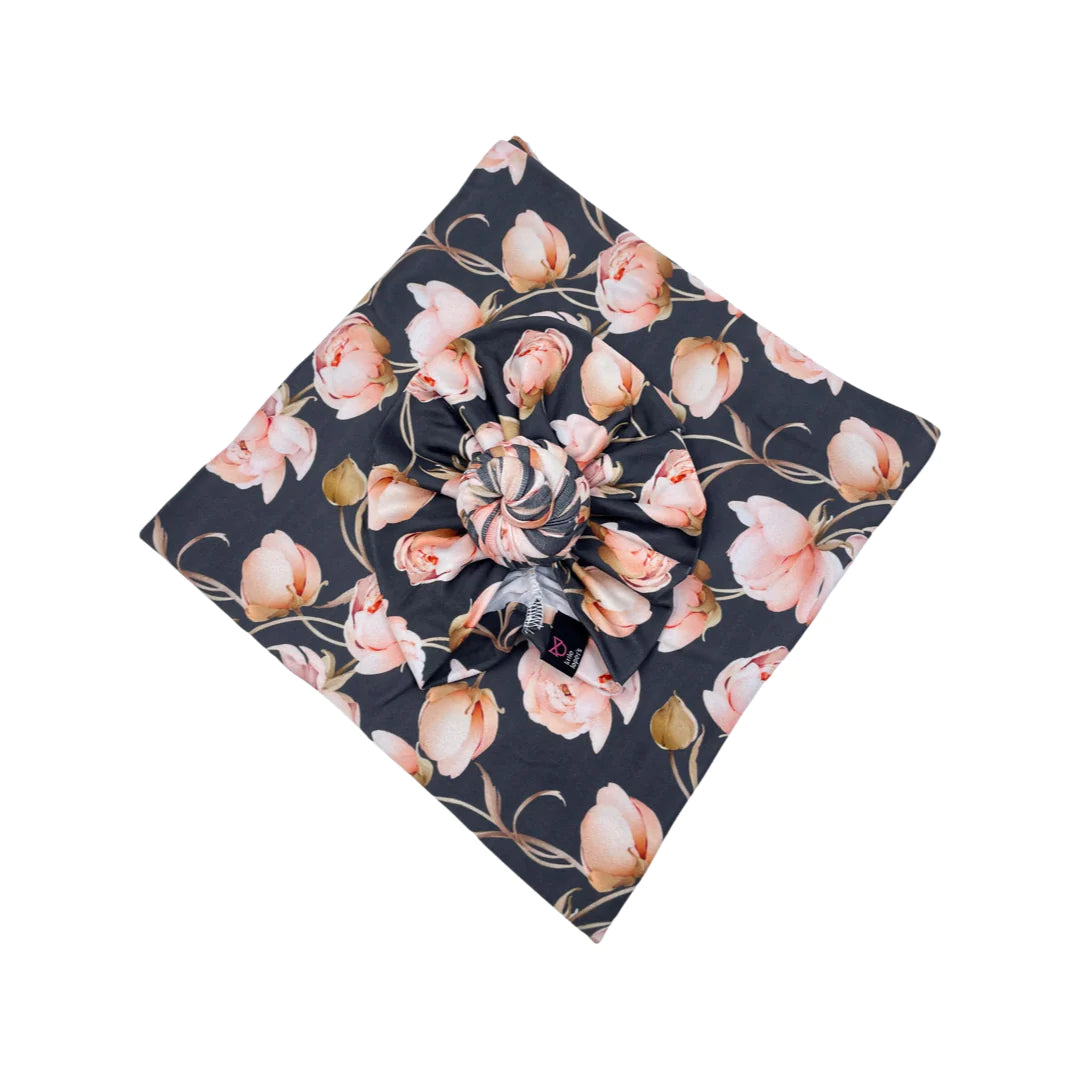 Peony Floral Swaddle Blanket with Knotted Turban & Hat