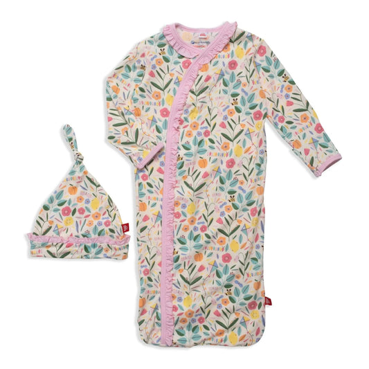 Life's Peachy Modal Magnetic Ruffle Cozy Sleeper Gown + Hat Set
