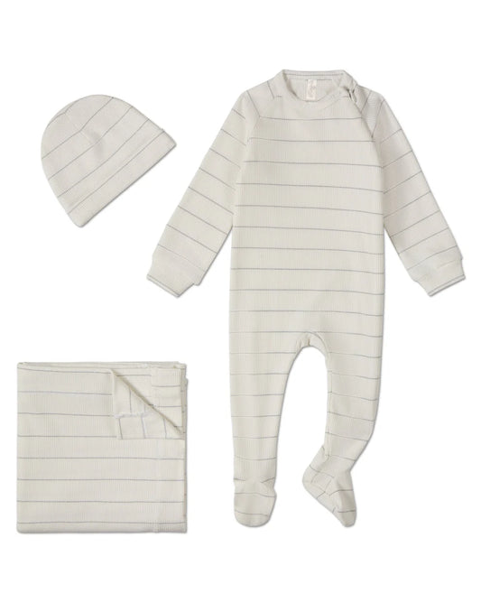 Metallic Striped Side Zipper 3pc Footie Set