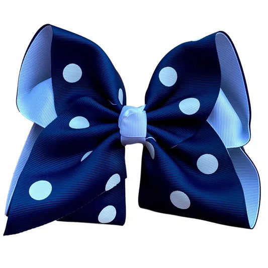 Navy and White Polka Dot Layered Hair Bow