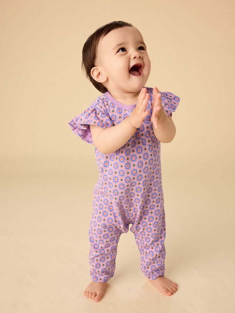 Bow Tie Cats Ruffle Shoulder Baby Romper
