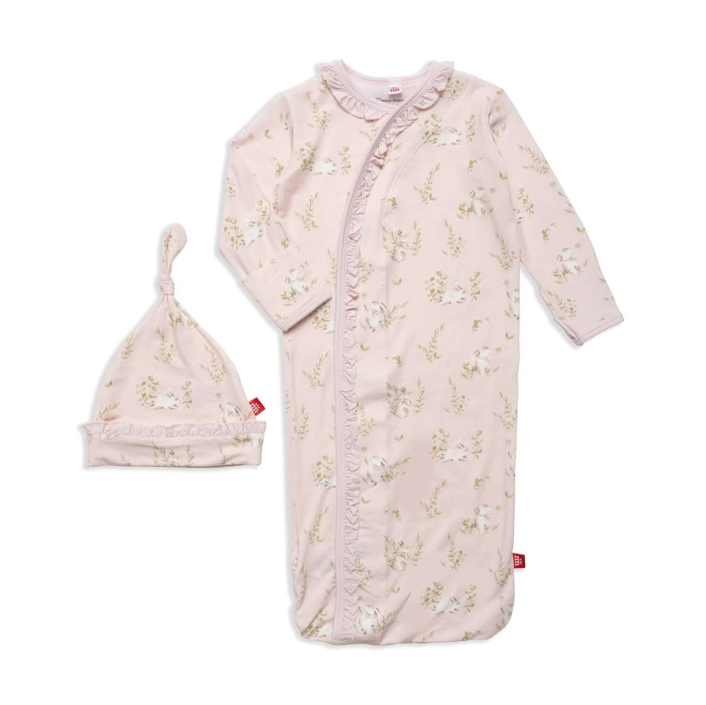 Pink Hoppily Ever After Modal Magnetic Ruffle Cozy Sleeper Gown + Hat Set