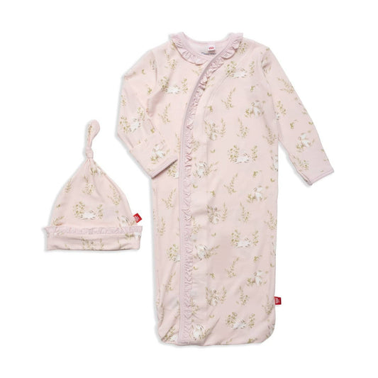 Pink Hoppily Ever After Modal Magnetic Ruffle Cozy Sleeper Gown + Hat Set