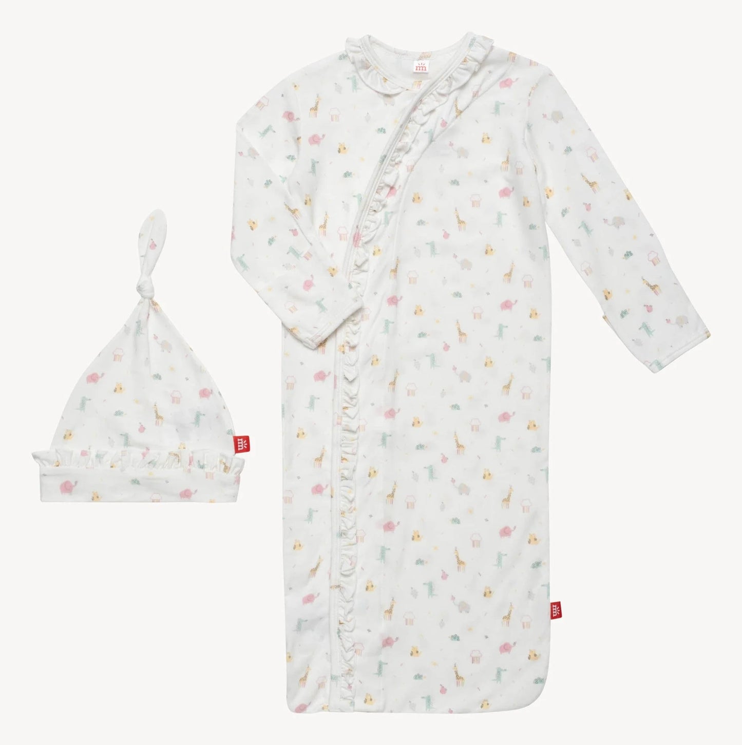 Pink Little Bitty Modal Magnetic Ruffle Cozy Sleeper Gown + Hat Set