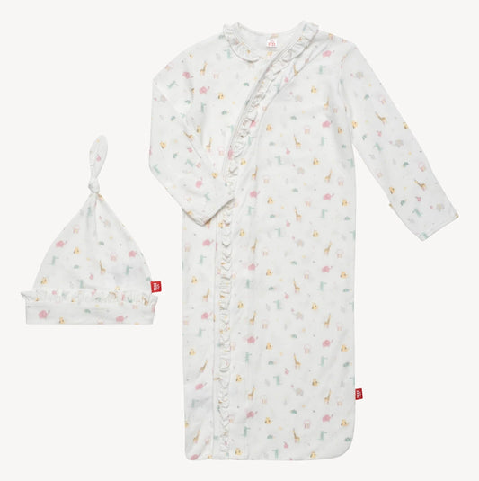 Pink Little Bitty Modal Magnetic Ruffle Cozy Sleeper Gown + Hat Set