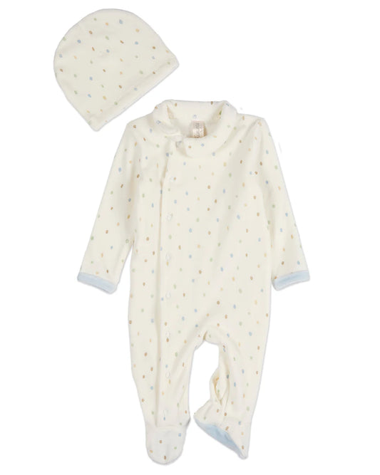 Playful Dots Velour Boys 2pc Footie Set - Marshmallow