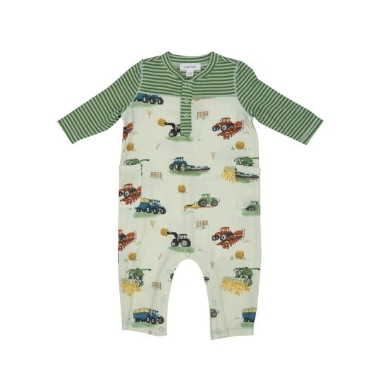 Farm Machines Romper w/ Contrast Sleeve