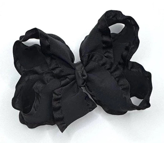 Black | Double Ruffle Bow | Alligator Clip