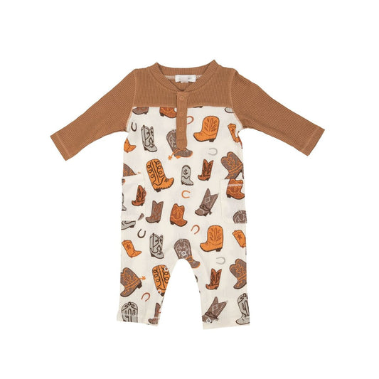 Brown Boots Romper w/ Contrast Sleeve