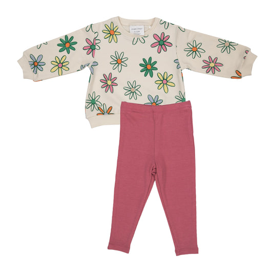 Painted Daisies Puffy Oversized Sweatershirt and Rib Legging Set