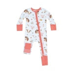 2 Way Zipper Romper Vintage Animal Faces-Blue