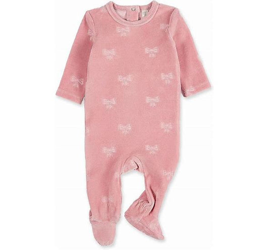 Velvet Bow Footie - Pink