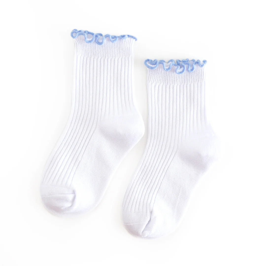 White Bluebell | Ribbed Lettuce Trim Midi Socks