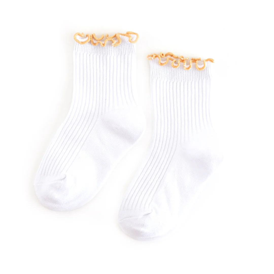 Ribbed Lettuce Trim Midi Socks | White/Sunshine