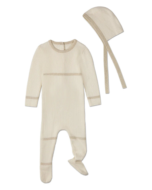 Gold Lurex 2pc Footie Set - Winter White