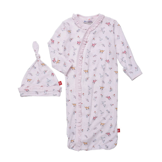 Woodsy Tale Girls Modal Magnetic Cozy Sleeper Gown + Hat Set