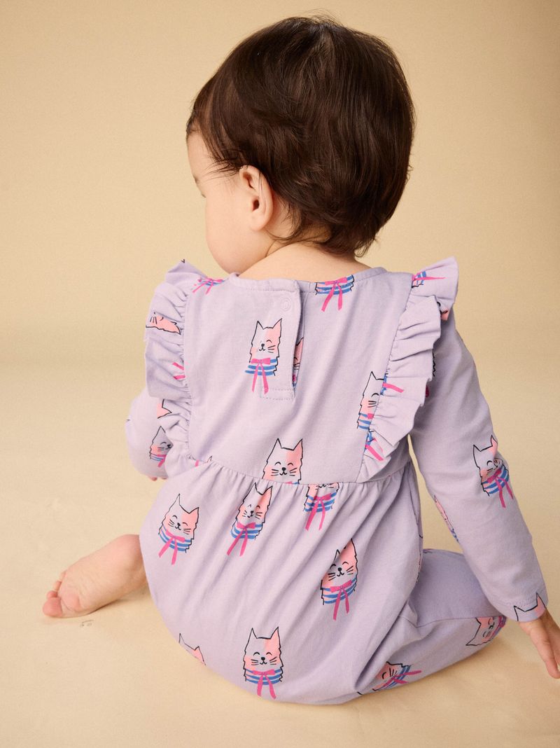 Bow Tie Cats Ruffle Shoulder Baby Romper