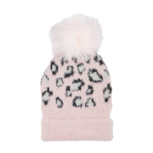 Pink Fuzzy Knit Leopard Hat