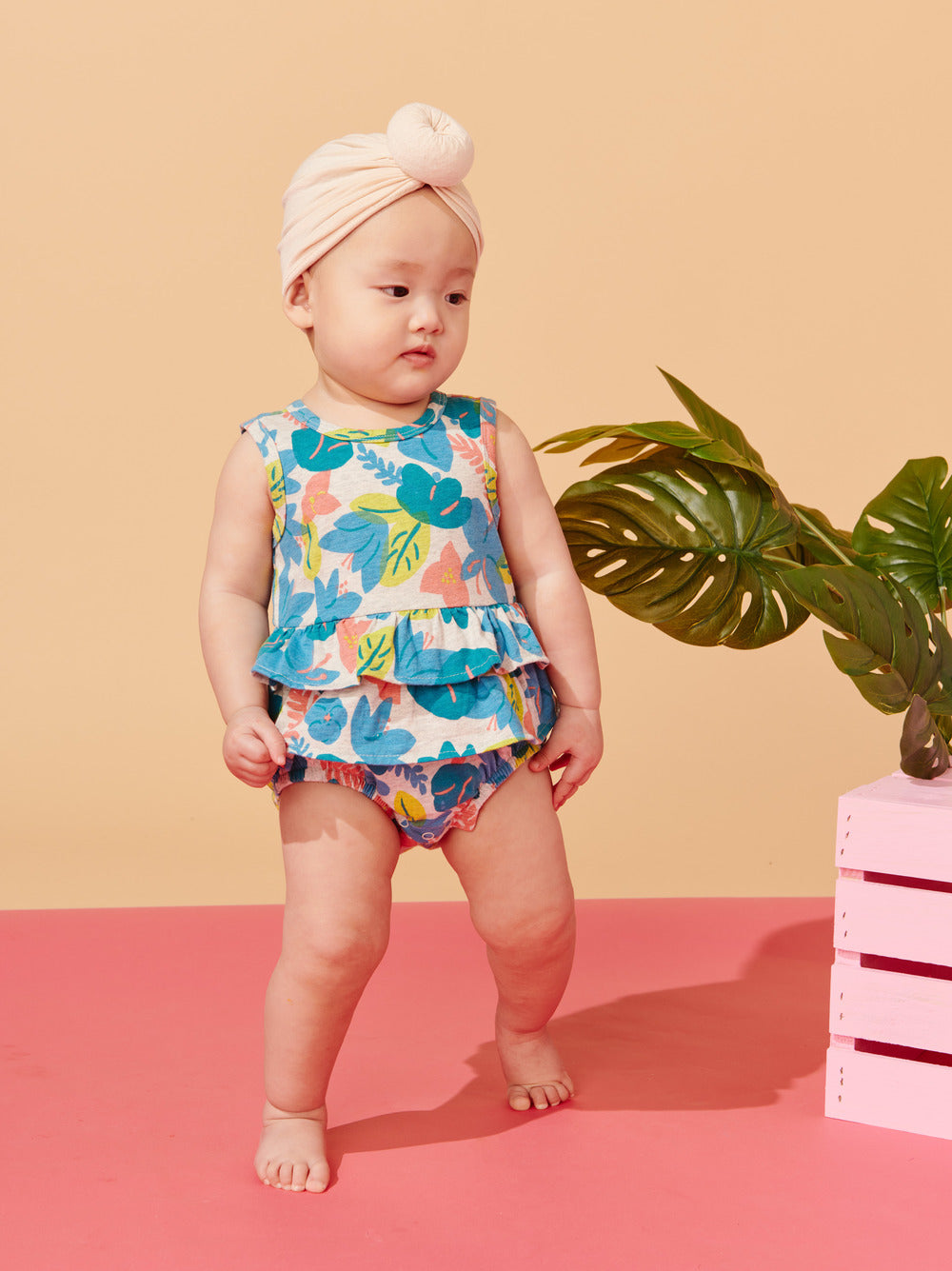 Tropical Hibiscus Tiered Ruffle Baby Romper