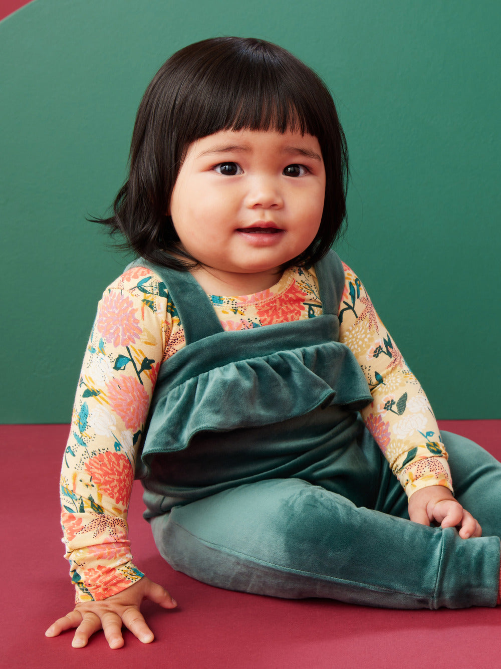 Jungle Velour Ruffle Baby Romper