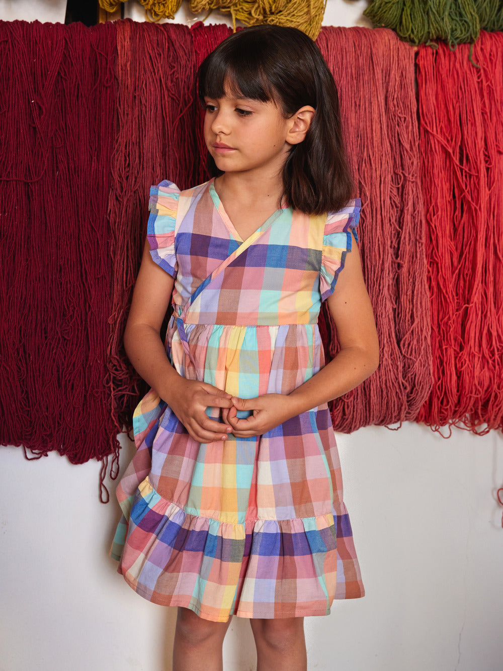 Feliz Familia Plaid Woven Wrap Dress